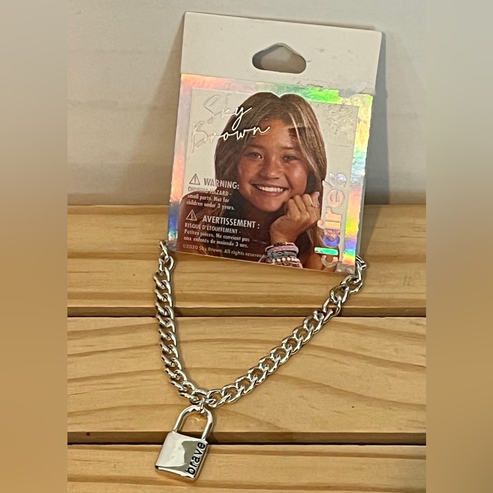 PICK 3/$12.00. Claire's Shiny Silver Chain Bracelet with BRAVE charm